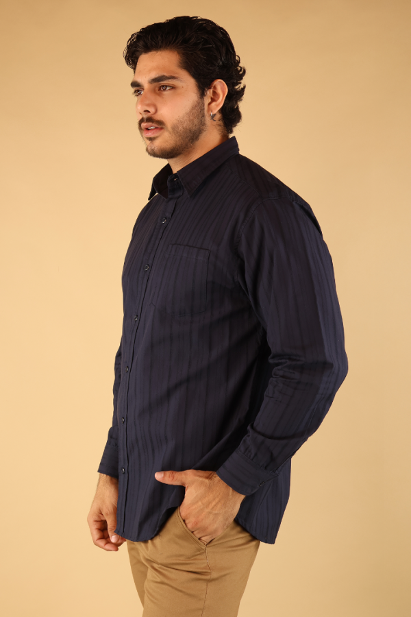 Camisa Rayas Azul Marino Para Hombre Manga Corta Elegante Fresca y Ligera